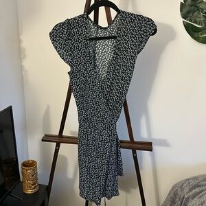 Brandy Melville navy and white floral crossover dress